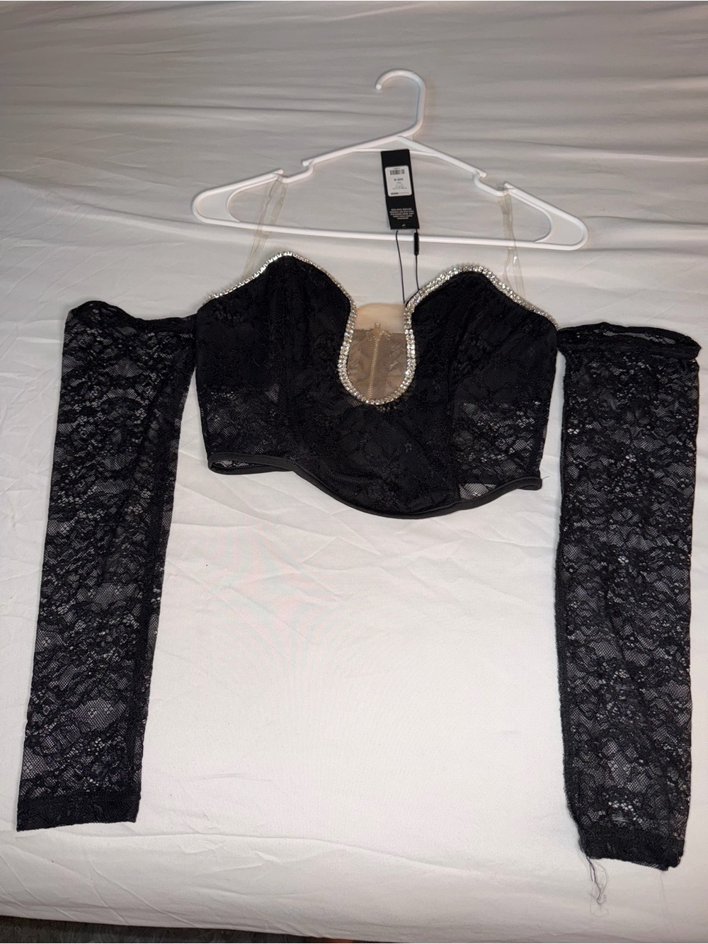 Fashion Nova Black Lace Bustier with Rhinestone Trim